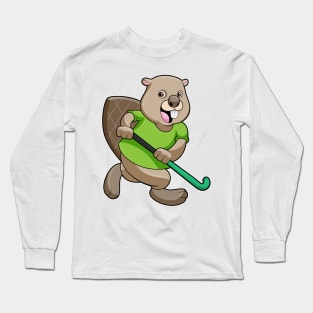 Beaver at Hockey with Hockey bat Long Sleeve T-Shirt